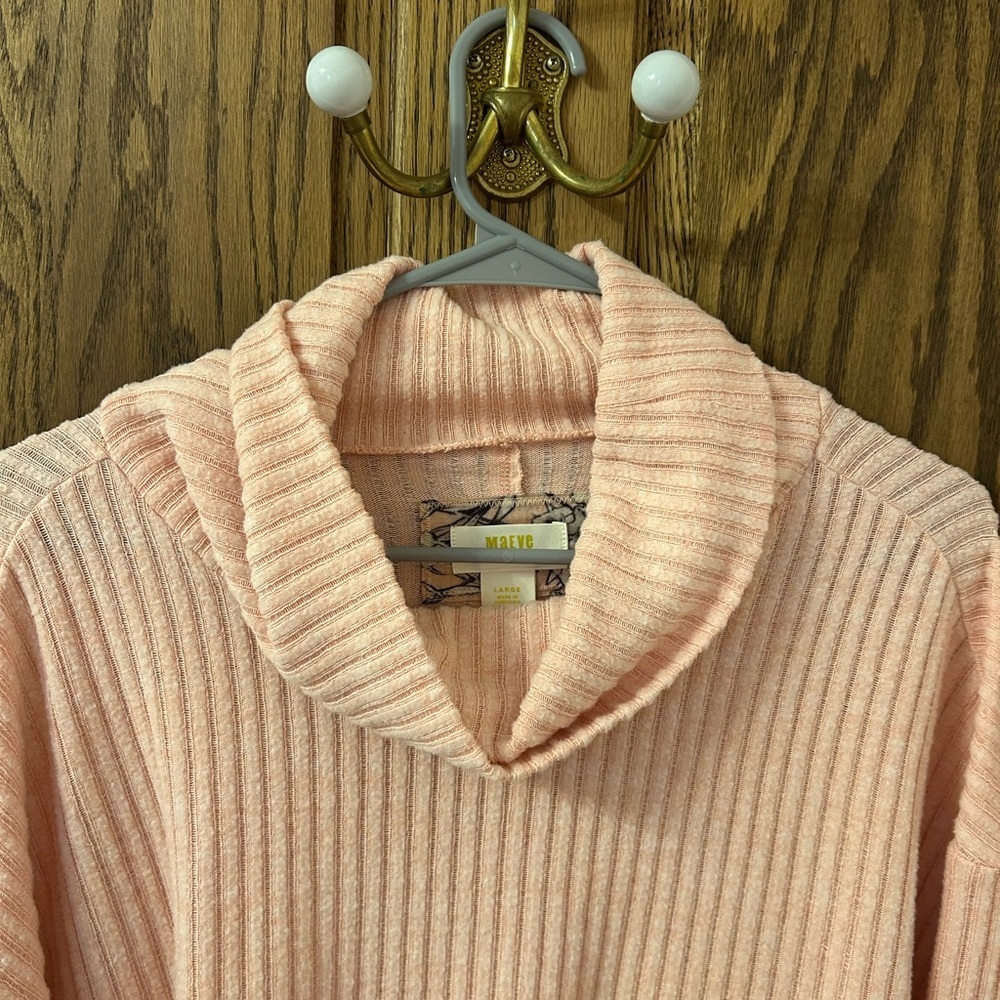 Maeve by Anthropologie Turtleneck Soft Pink Ribbed Cowl Neck Sweater Large - Picture 7 of 12